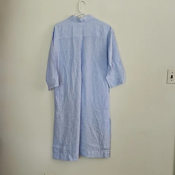 Soft Surroundings Linen Maxi Dress Blue White Striped Embroidered Side Slits S - Picture 11 of 11